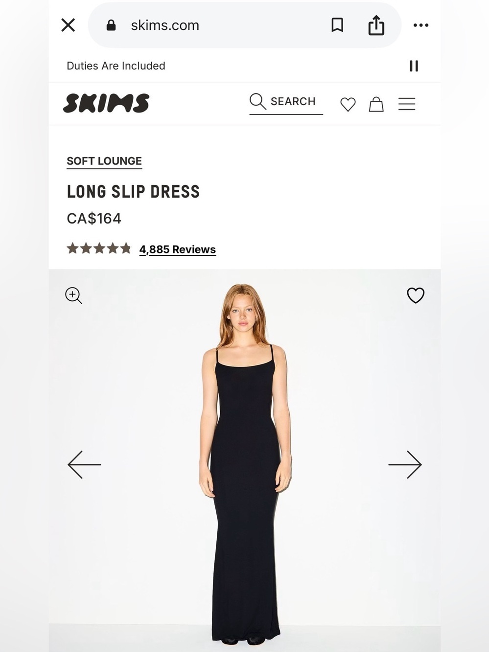 SKIMS Black Long Slip Dress Size Medium